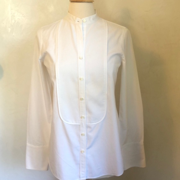 J.Crew Thomas Mason White Tuxedo Top 100%Cotton w/oversized cuffs Size 6 - Picture 1 of 16